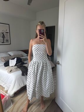 Endless Rose White Strapless Polka Dot Midi Dress
